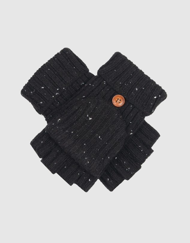 DENTS - Ribbed Knit Fingerless Gloves with Mitten Flap