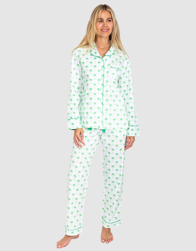 Sant And Abel - Women's Green Palm Tree Long Sleeve Pajama Set