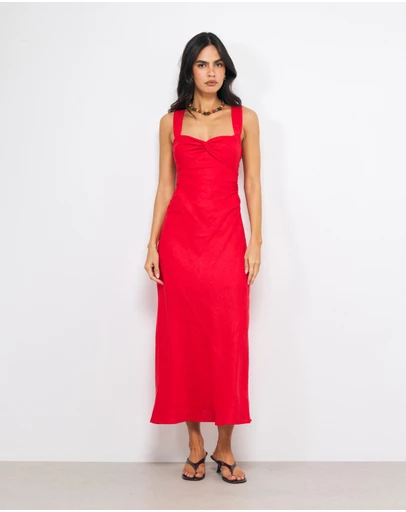AERE - Emia Twist Front Linen Midi Dress