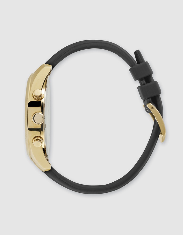 Maxum - Lansdowne Multifunction Chrono Gold Tone Case, Black Dial & Black Silicone Band