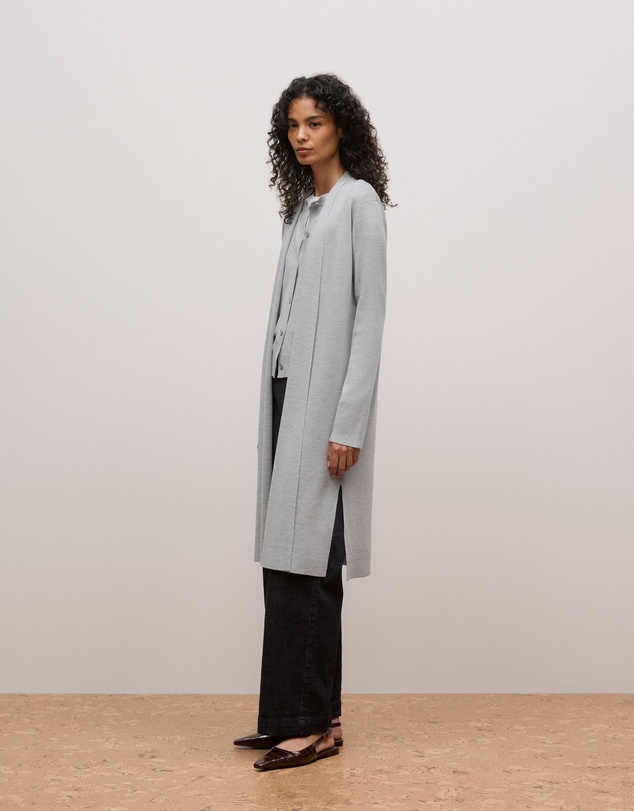 Trenery - Merino Classic Crew Cardigan in Grey Marle