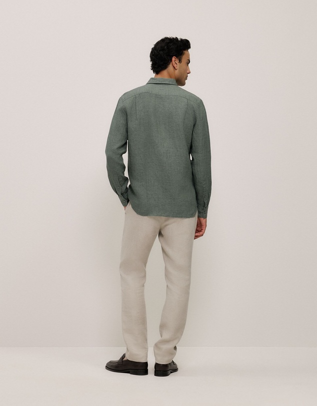 Trenery - Tailored Fit Delave Linen Shirt in Evergreen