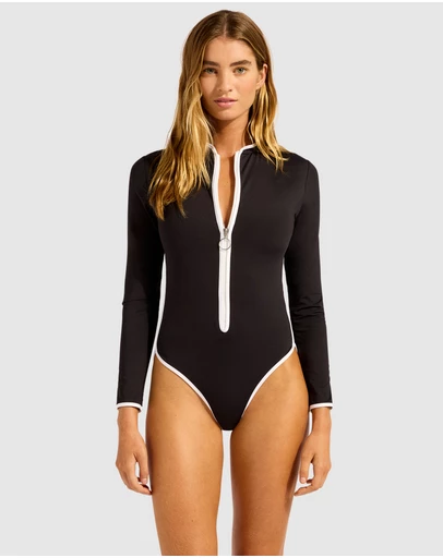 Seafolly - Seafolly Collective Longsleeve Zip Front One Piece Swimsuit