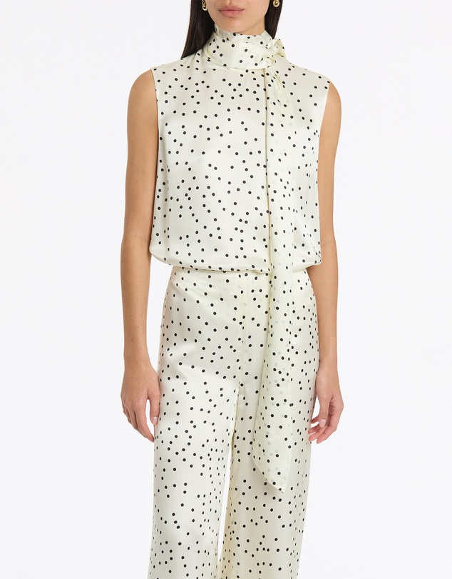 Carla Zampatti - Monochrome Dot Silk Viscose Tie Neck Top