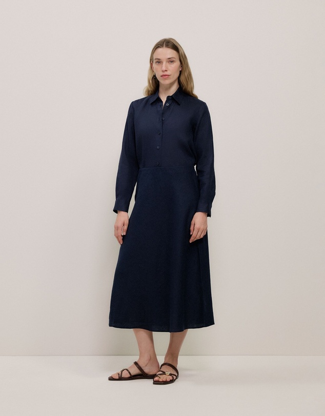 Trenery - Linen Bias Slip Skirt in Night Sky