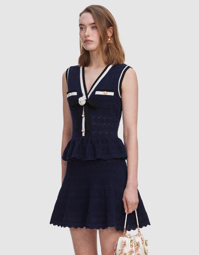 Self Portrait - Peplum Pointelle Knit Mini Dress