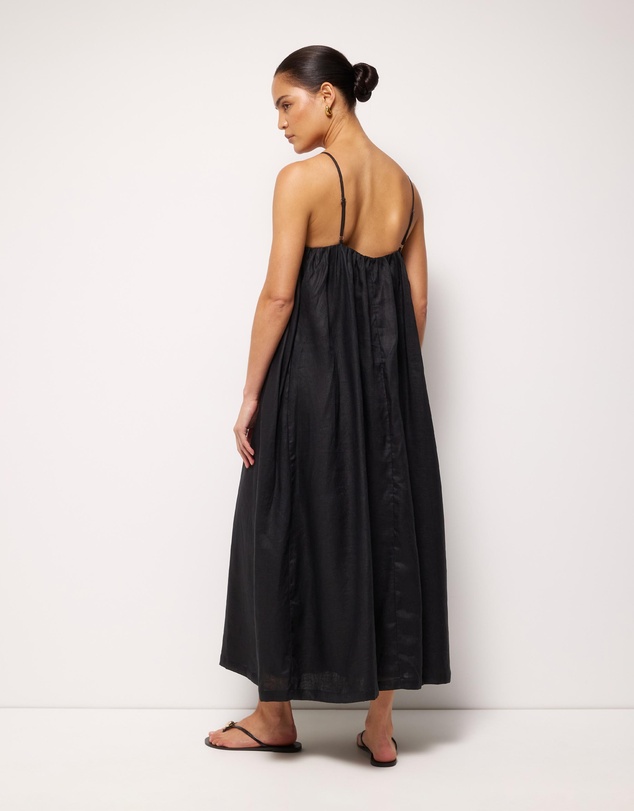 AERE - Liv Linen Gathered Neckline Midi Dress