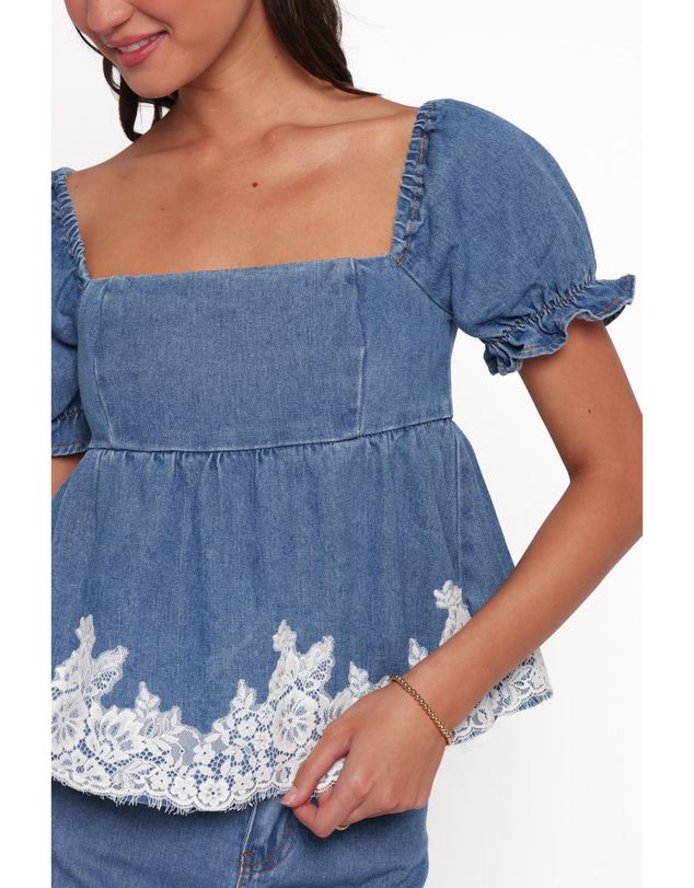 Petal & Pup - Lissy Denim Peplum Top - Mid Wash Blue