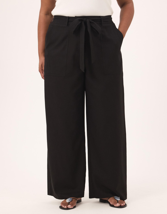 Atmos&Here Curvy - Ava Linen Blend Tie Waist Wide Leg Pants