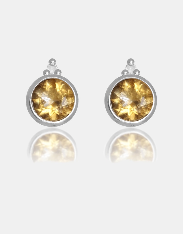 Georgini - Natural Citrine And Two Natural Diamond November Silver Earrings