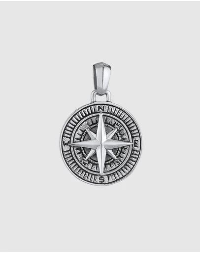 Kuzzoi - ICONIC EXCLUSIVE - Pendants Men Pendant Compass Solid in 925 Sterling Silver Oxidised
