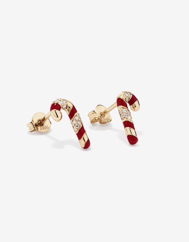 Michael Hill - Christmas Candy Cane Stud Earrings with Cubic Zirconia in 18kt Yellow Gold Vermeil