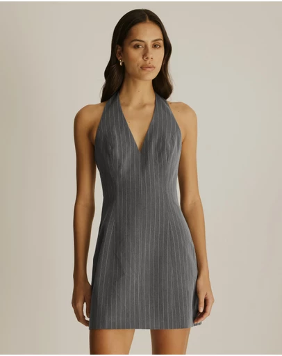 Atmos&Here - Adrienne Pinstripe Halter Mini Dress