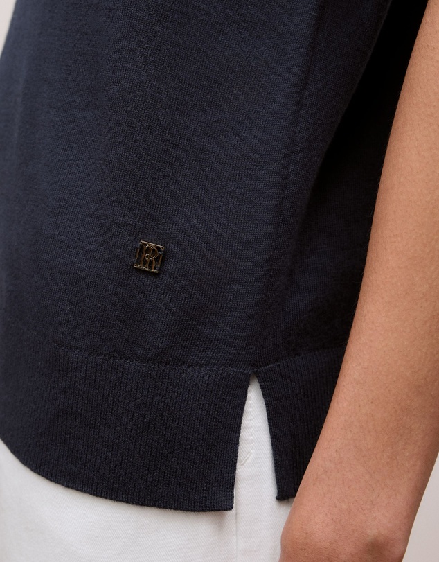Trenery - Cotton Cashmere Half Sleeve Polo in Night Sky
