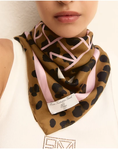 Emme - Camel Printed Silk Scarf