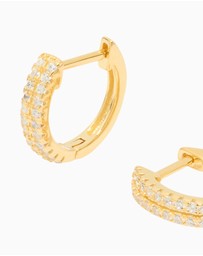 Lovisa - Gold Plated Sterling Silver Double Row Cubic Zirconia Huggie Earrings
