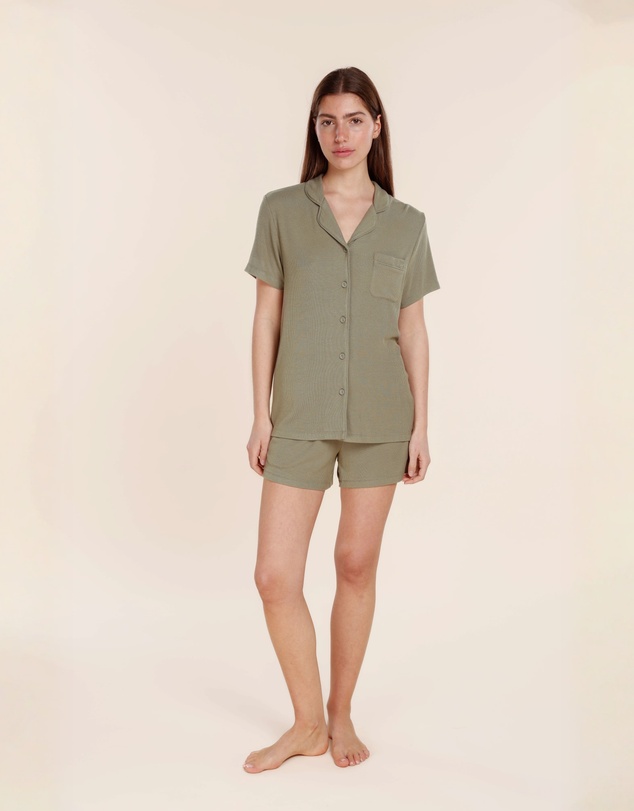 Gingerlilly - Lyon Ribbed Short Sleeve Button Up Top