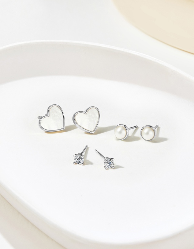 Mestige - Starlight Trio Earrings Set - Silver Plated
