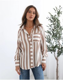 Esther & Co - Alayah Shirt - Brown Stripe