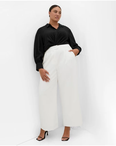 City Chic - Ally Lined Wide Leg Pant - ivory
