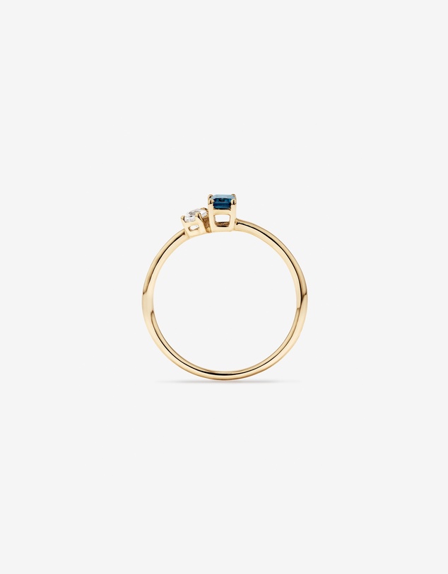 Michael Hill - Pear-Cut White Sapphire and Emerald-Cut London Blue Topaz Toi Et Moi Ring in 10kt Yellow Gold