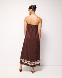 AERE - Quinn Embroidered Linen Midi Dress