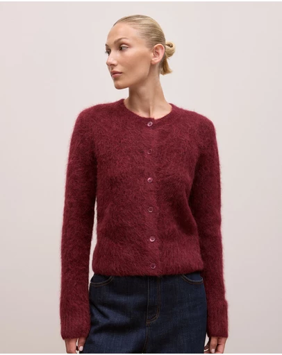 Trenery - Brushed Alpaca Button Through Cardigan in Red Mahogany