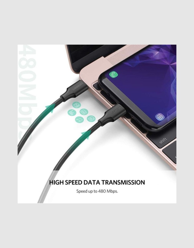 Ugreen - UGreen USB-C 2.0 Male to USB-C 2.0 Male Cable 1m Black 3A Fast Charging 480Mbps Data Transfer