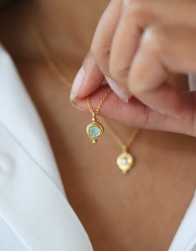 Ottoman Hands - March Birthstone Pendant Necklace
