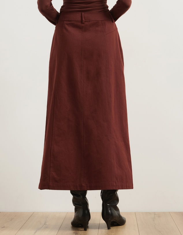 Atmos&Here - Lia A-Line Midi Skirt In Chambray
