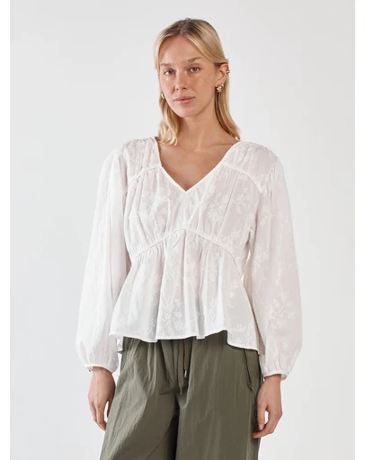 Sass - Lois Embroidered Piped Blouse