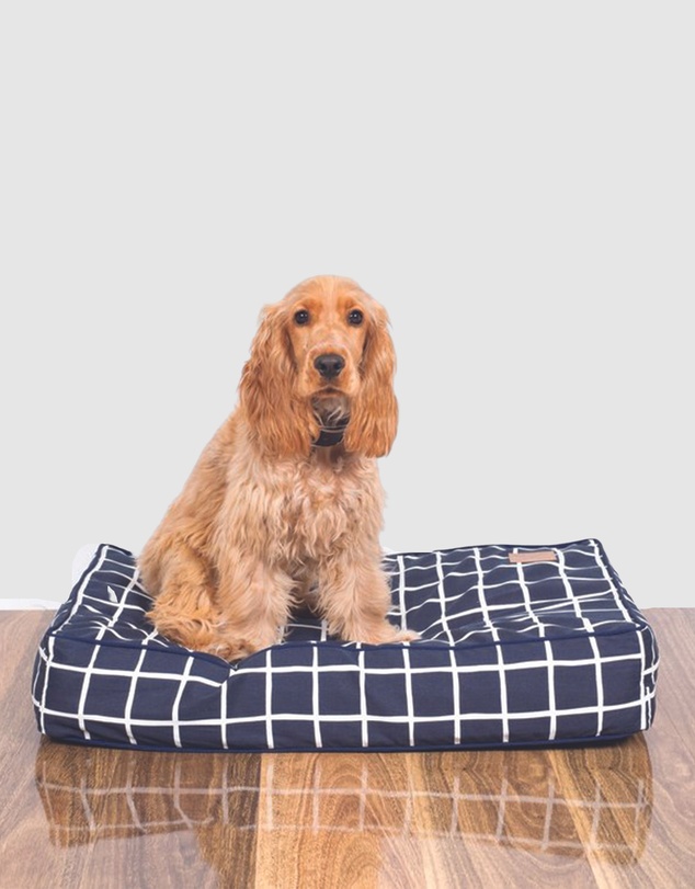 Mog & Bone - Classic Cushion Dog Bed - Navy Check Print