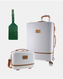 Pierre Cardin - Pierre Cardin Classique Medium Hard Shell with Mini Beauty Case Set + Leather Tag