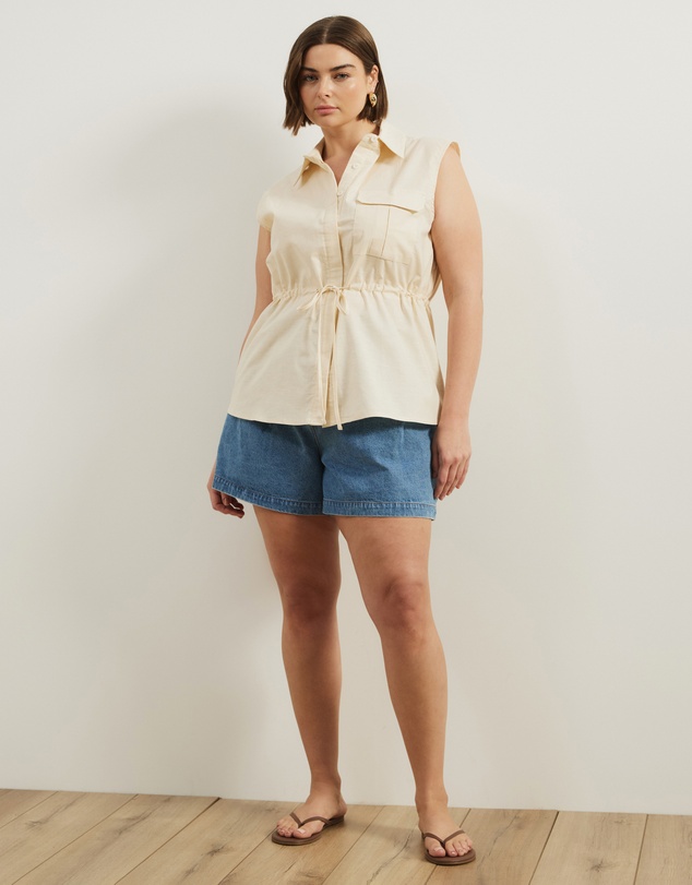Atmos&Here Curvy - Charlotte Sleeveless Longline Linen Top