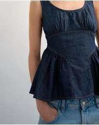 TOPSHOP - Tselle Denim Peplum Top Mb