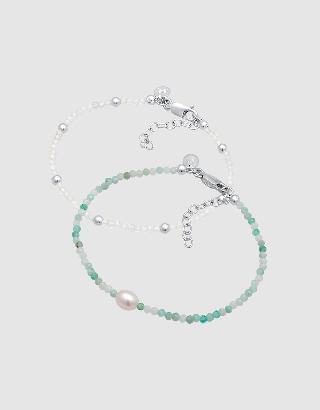 Elli Jewelry - Bracelet Set Amazonite Ball 925 Sterling Silver