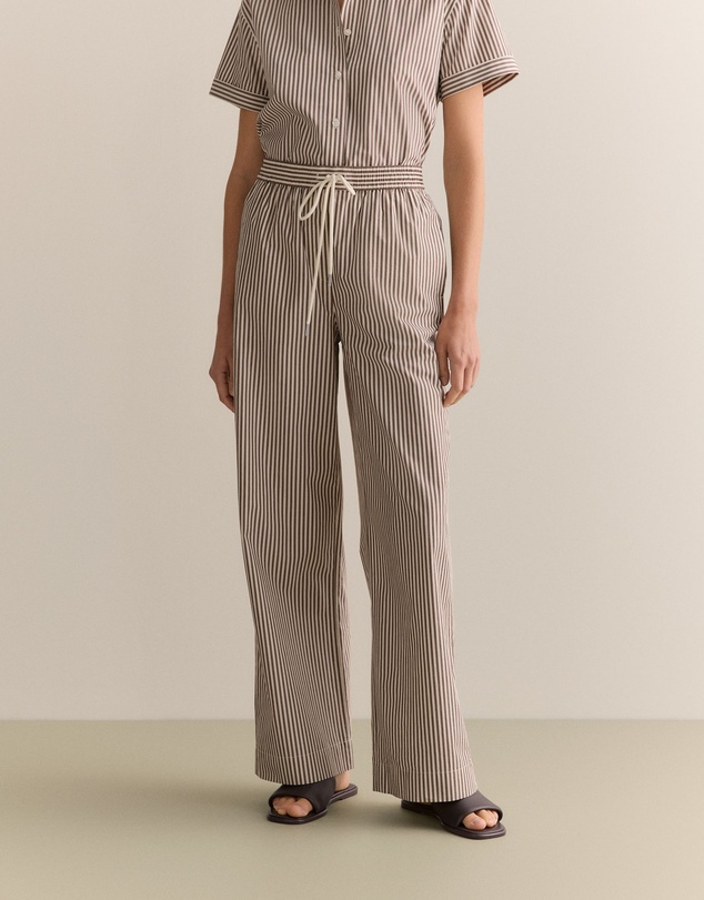 Trenery - Cotton Poplin Stripe Pull On Pant in Chocolate