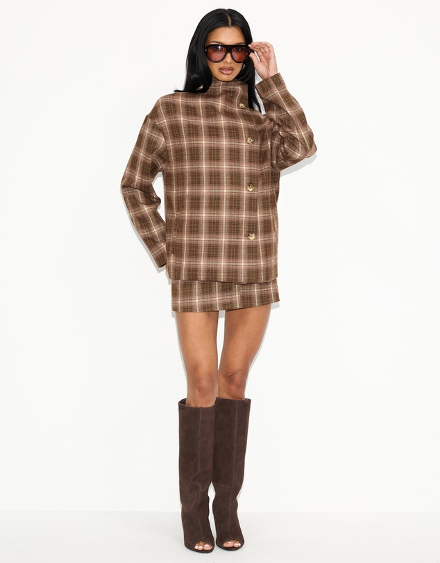 Dazie - Unspoken Funnel Neck Check Jacket