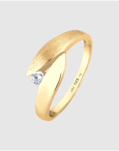Elli Jewelry - Brushed Bypass Zirconia Ring in Gold-Plated 925 Silver