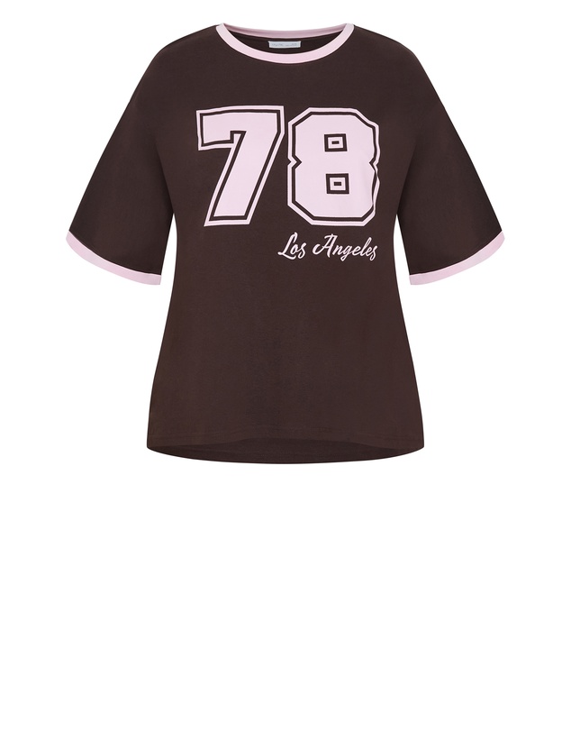 City Chic - Plus size Oversized LA Print Tee - chocolate