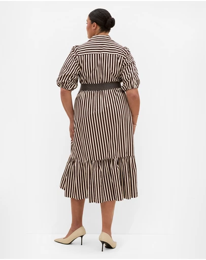 City Chic - Plus size Rosie Stripe Belted Dress - dark chocolate