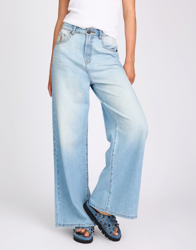 ONE TEASPOON - Love Machines Mid Waist Super Wide Leg Denim Jeans - Cool Blue