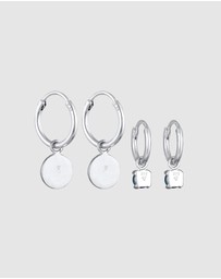 Elli Jewelry - Earrings Creoles Platelet Pendant Set with Opal Blue in 925 Sterling Silver