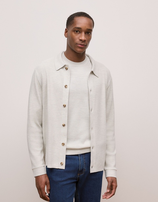Trenery - Merino Texture Knit Long Sleeve Shirt in Stone