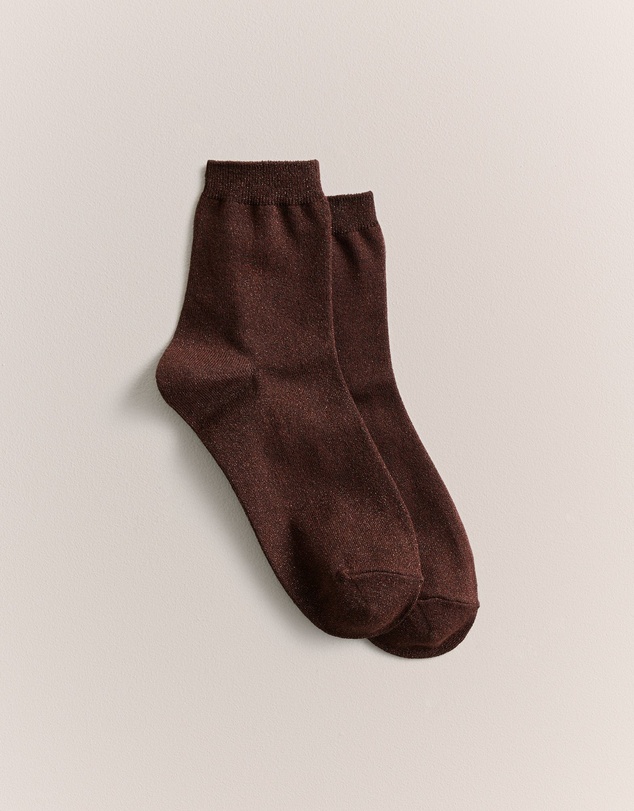 Trenery - Metallic Rib Crew Sock in Chocolate