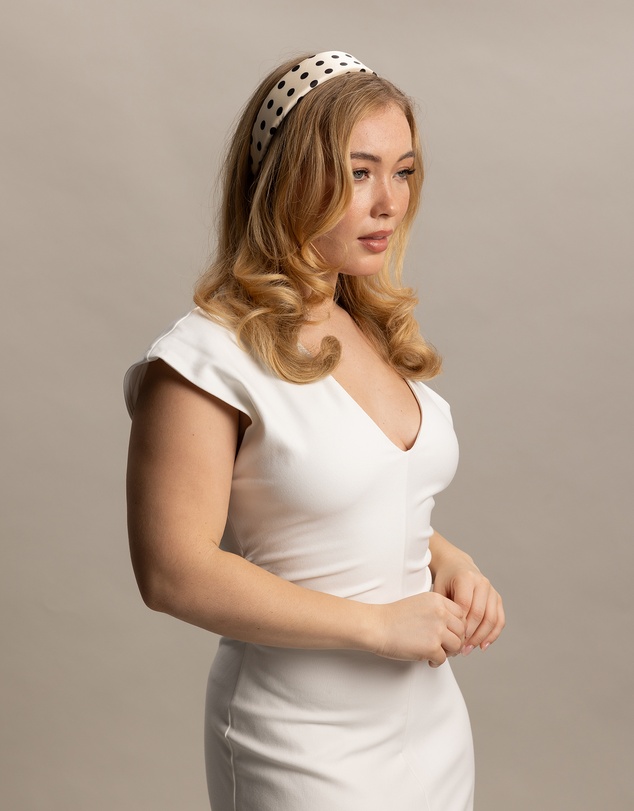 Morgan & Taylor - Sloane Headband in White with Black Polka Dots
