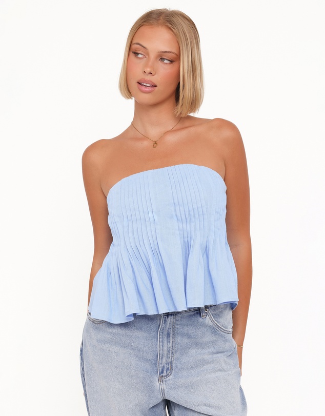 Petal & Pup - Cagnes Strapless Peplum Top - Blue