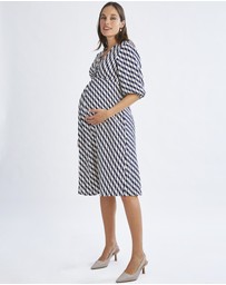 Angel Maternity - Elea Geometric Wave Work Dress with Twist Front