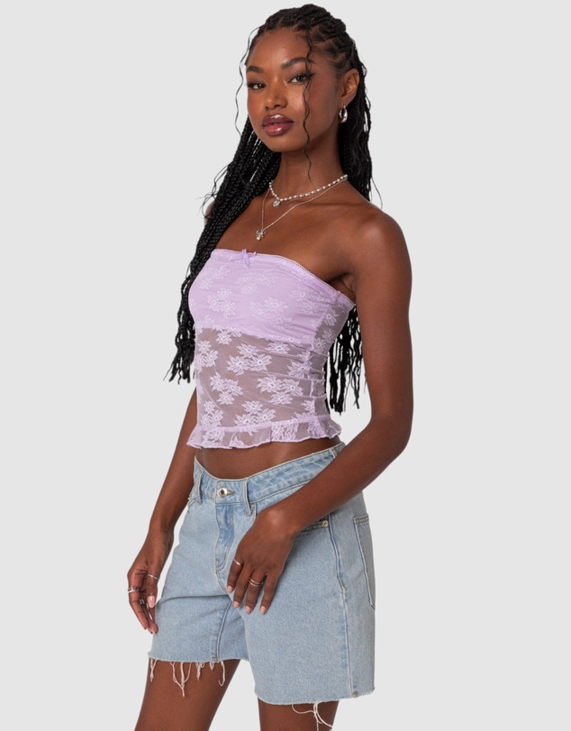 EDIKTED - Ballet Sheer Lace Tube Top