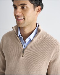 3 Wise Men - 3 Wise Men Frost Zip Neck Wool Blend Knit - Squirrel Brown